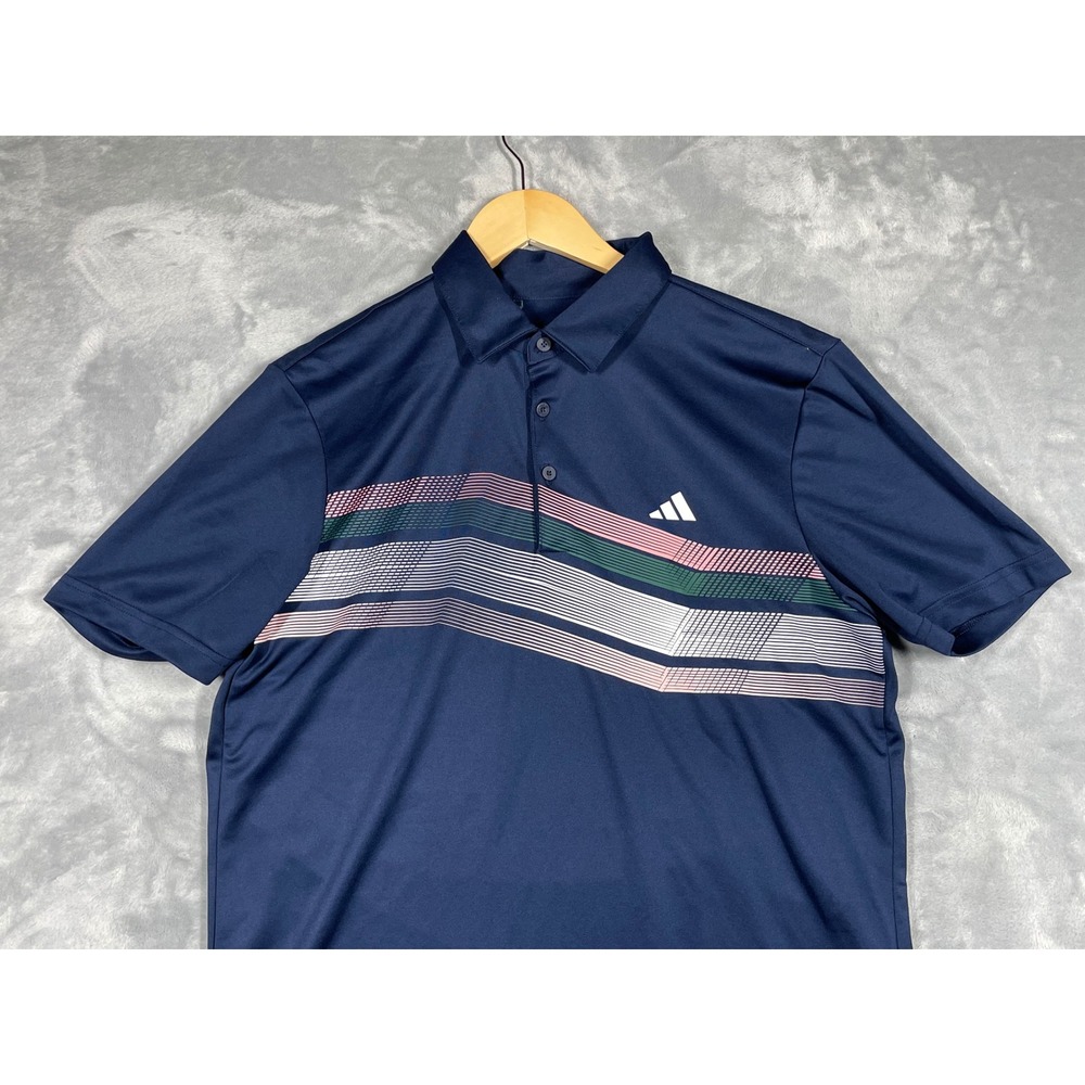 Adidas Mens Performance Golf Polo Shirt Navy Blue Graphic Stripe Size M 3463